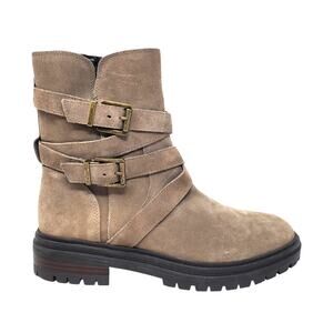 Vince Camuto Belisha 2 Moto Ankle Boots Suede Leather Taupe Tan Size 40 US 9